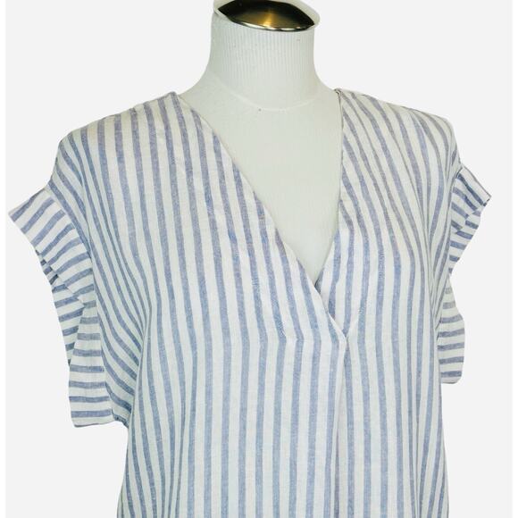 RAILS Short Sleeve Sz L Nala linen blend blue iris stripe Lightweight Nautical - Picture 8 of 13